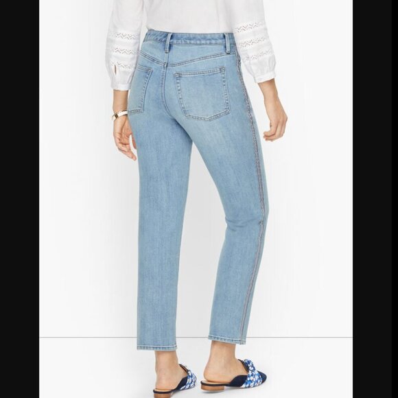 Talbots Modern Ankle Jeans Size 4 Ribbon Tape Sea Glass Wash Straight Leg Blue - Picture 2 of 10